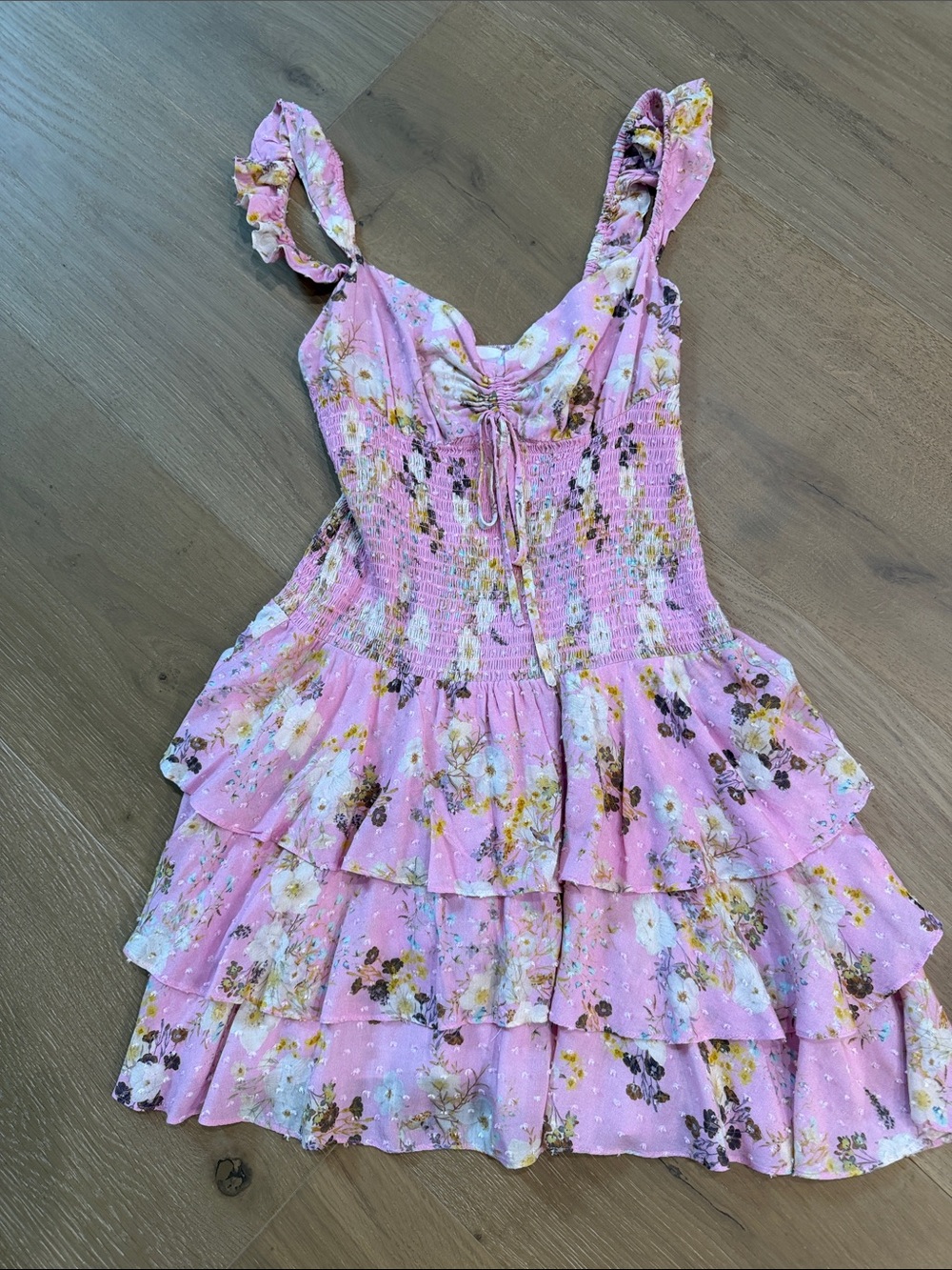 Pink Floral Tiered Summer Dress